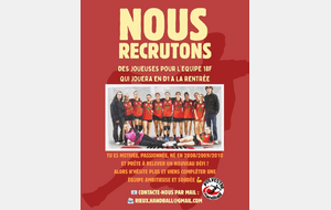 Nous recrutons Equipe 18F Division 1